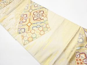 リサイクル　地紙に蜀江・亀甲・花々模様織出し袋帯